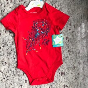 Size 6-9mo red bodysuit “little stinger” jellyfish